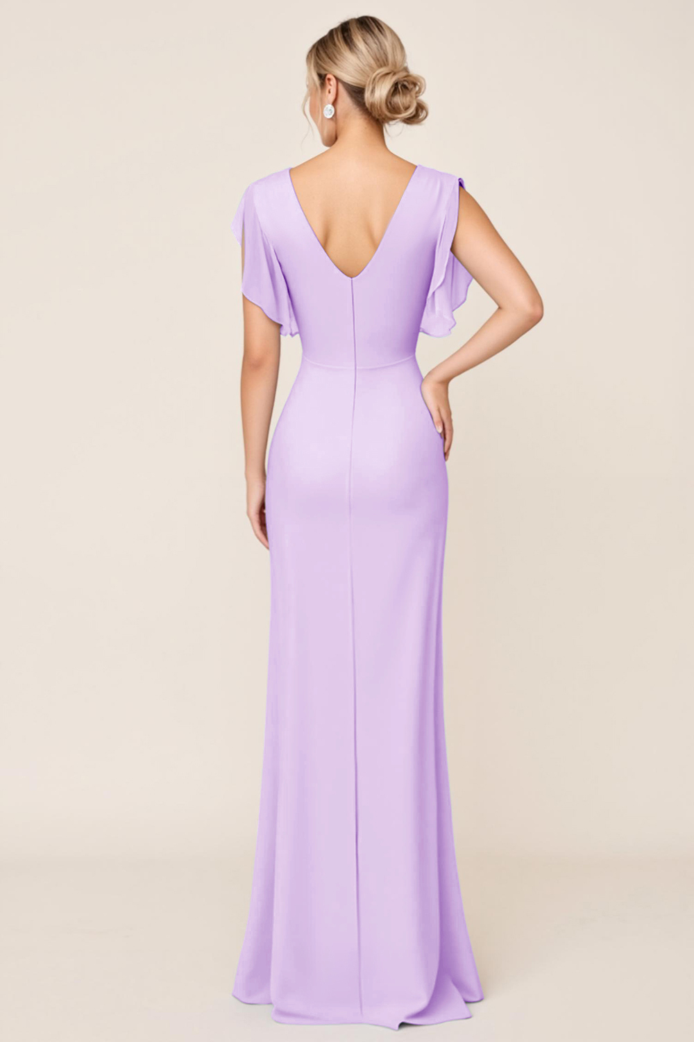 Light Blue V Neck Sheath Maxi Bridesmaid Dress