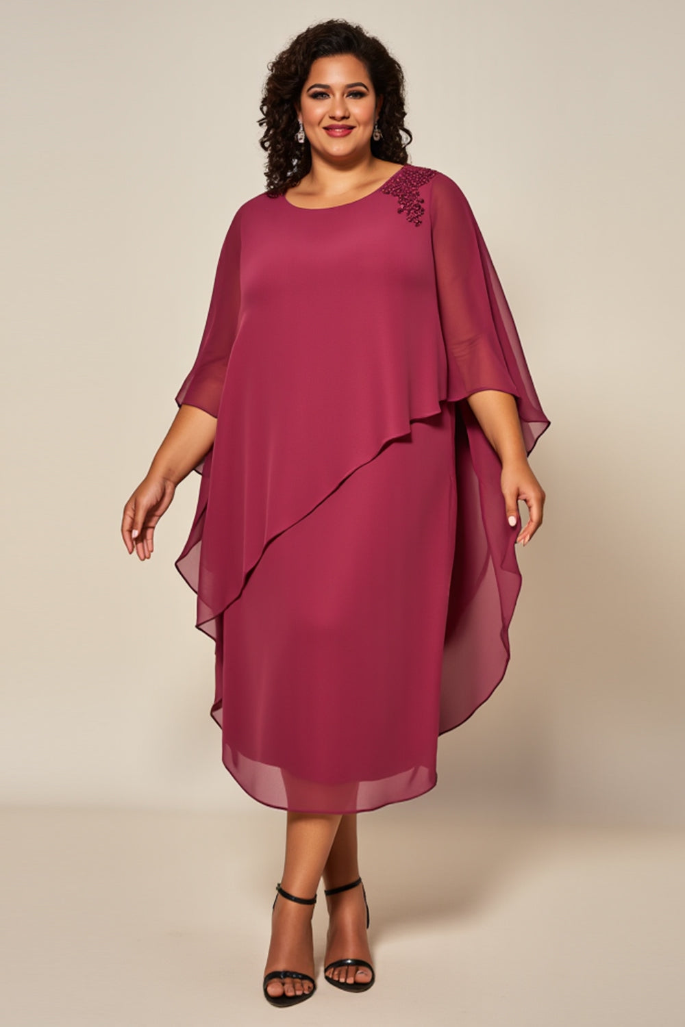 Desert Rose Chiffon A Line Plus Size Tea Length Mother of the Bride Dress