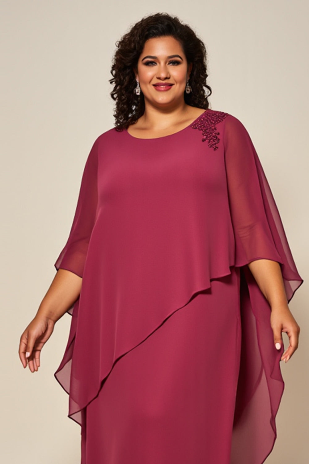 Desert Rose Chiffon A Line Plus Size Tea Length Mother of the Bride Dress
