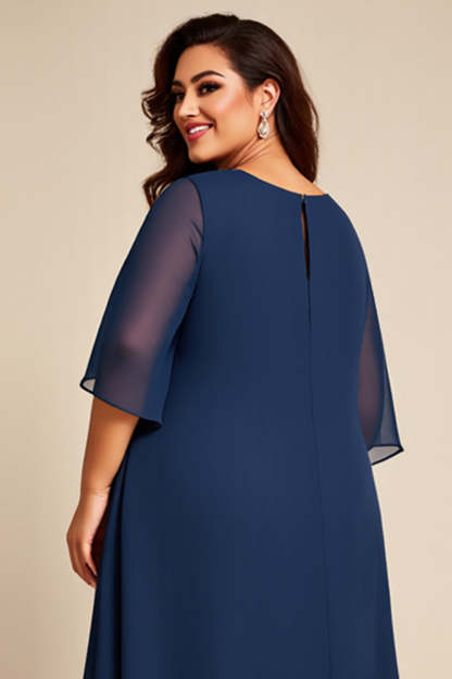Navy Chiffon Tiered Plus Size Mother of the Bride Dress