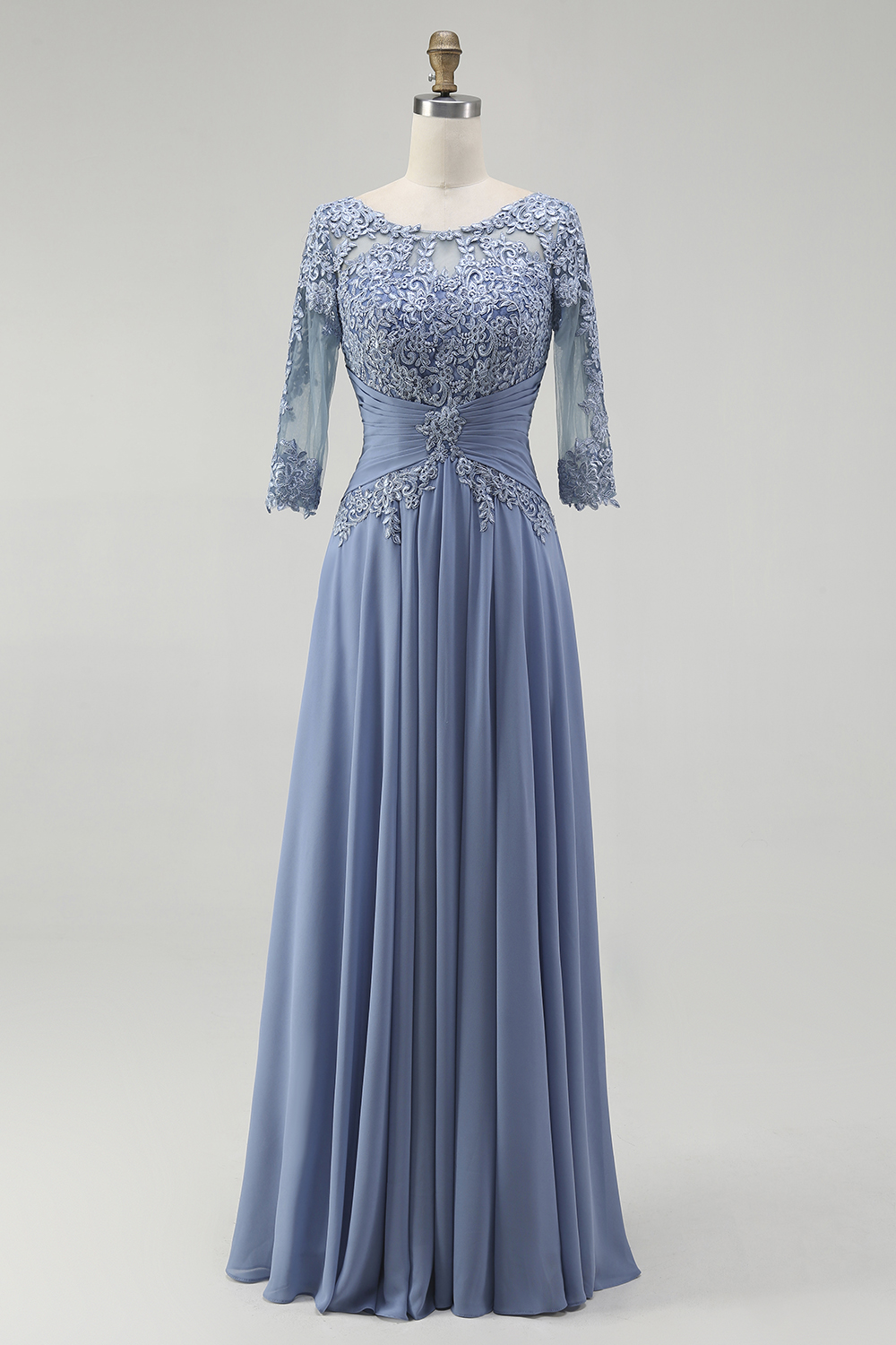 Dusty Blue Plus Size Blue Ruched Mother of the Bride Dress with Appliques