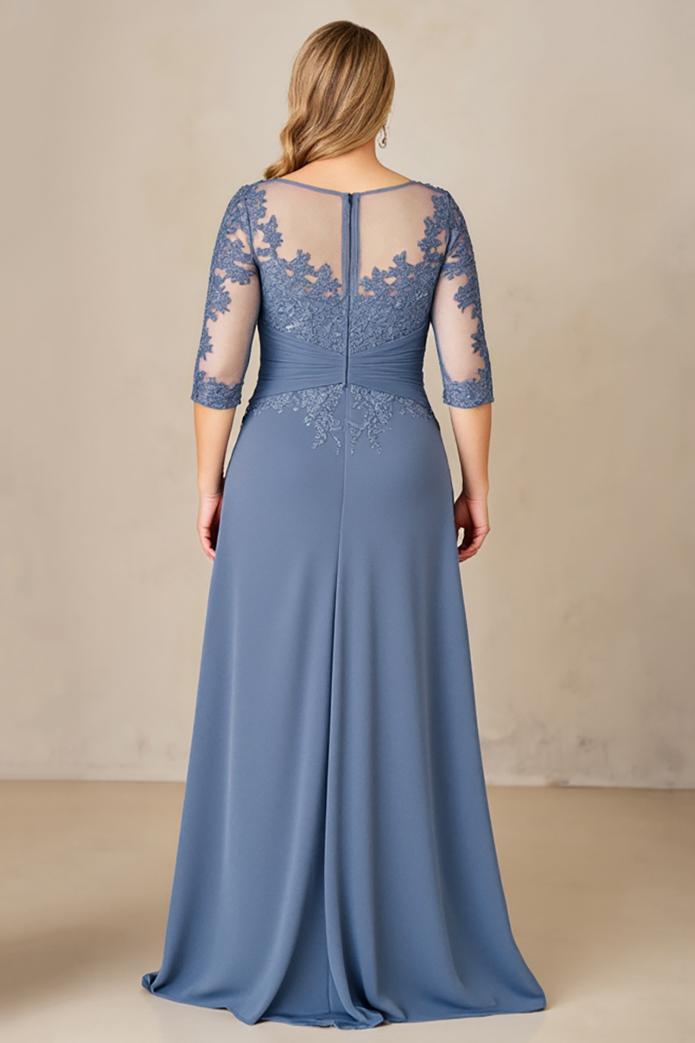 Dusty Blue Plus Size Blue Ruched Mother of the Bride Dress with Appliques