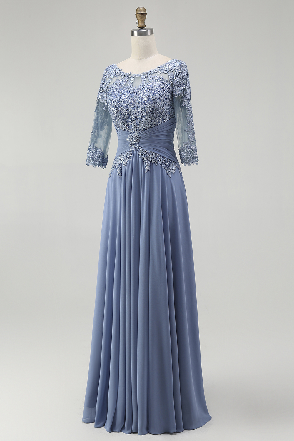 Dusty Blue Plus Size Blue Ruched A Line Mother of the Bride Dress with Appliques