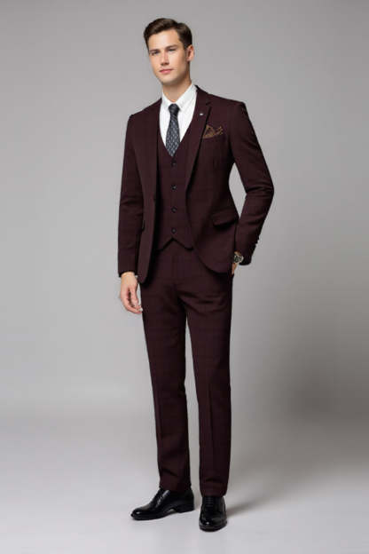 Burgundy 2 Piece Notched Lapel Men's Formal Suits