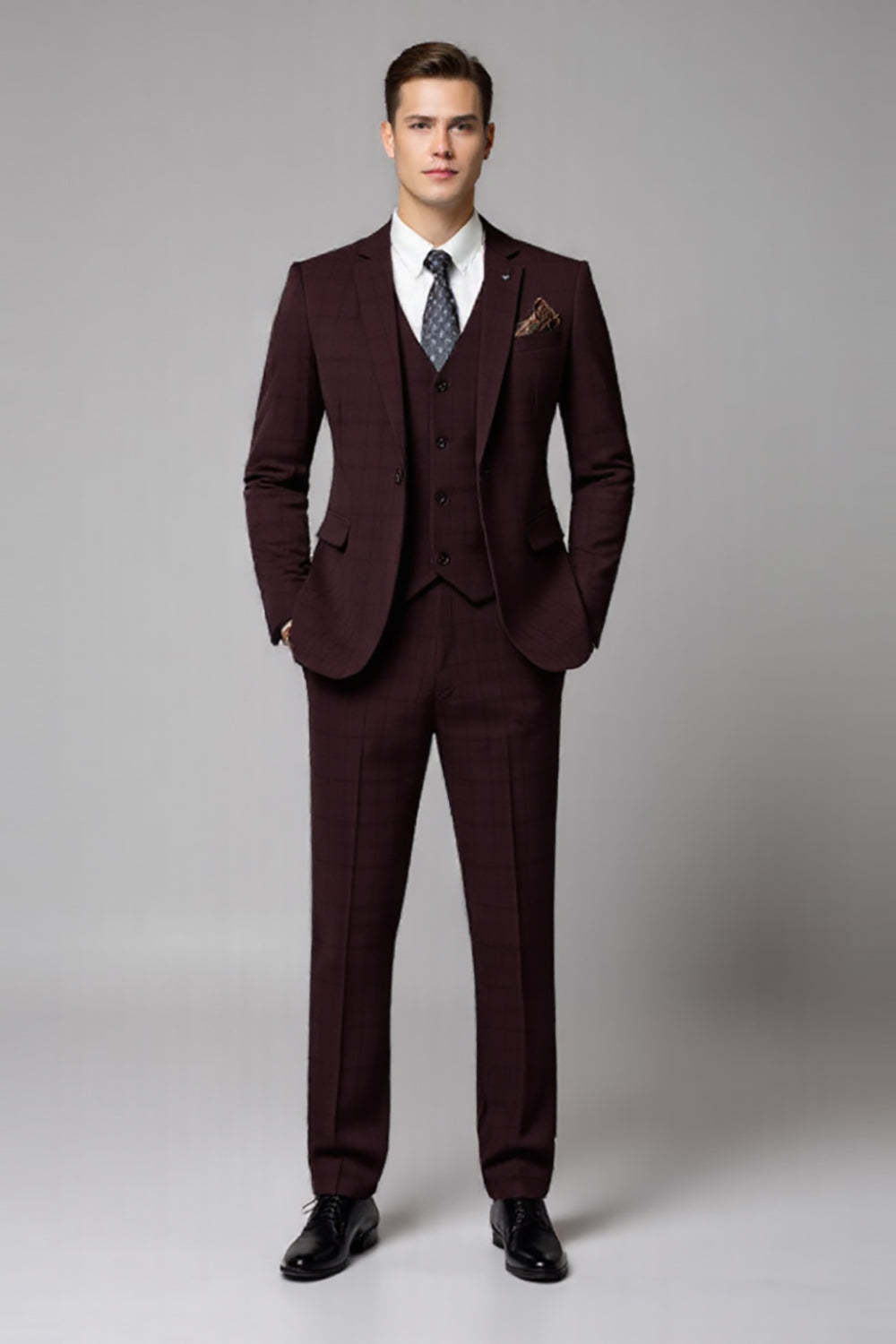 Leely Men Burgundy Men's Groomsmen Suits 2 Piece Notched Lapel One Button Formal Suits