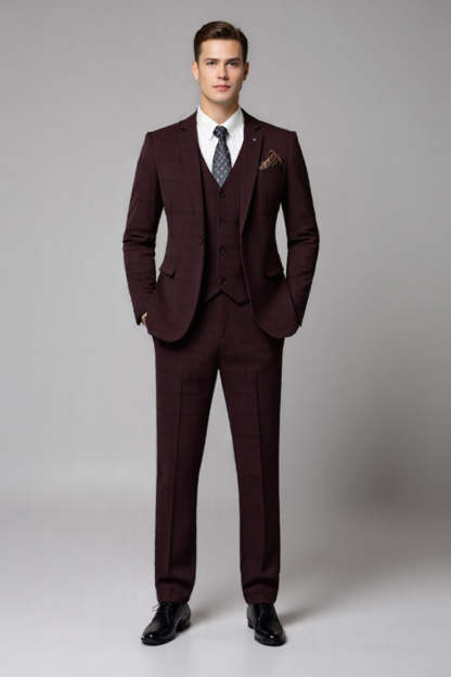 Leely Men Burgundy Men's Groomsmen Suits 2 Piece Notched Lapel One Button Formal Suits