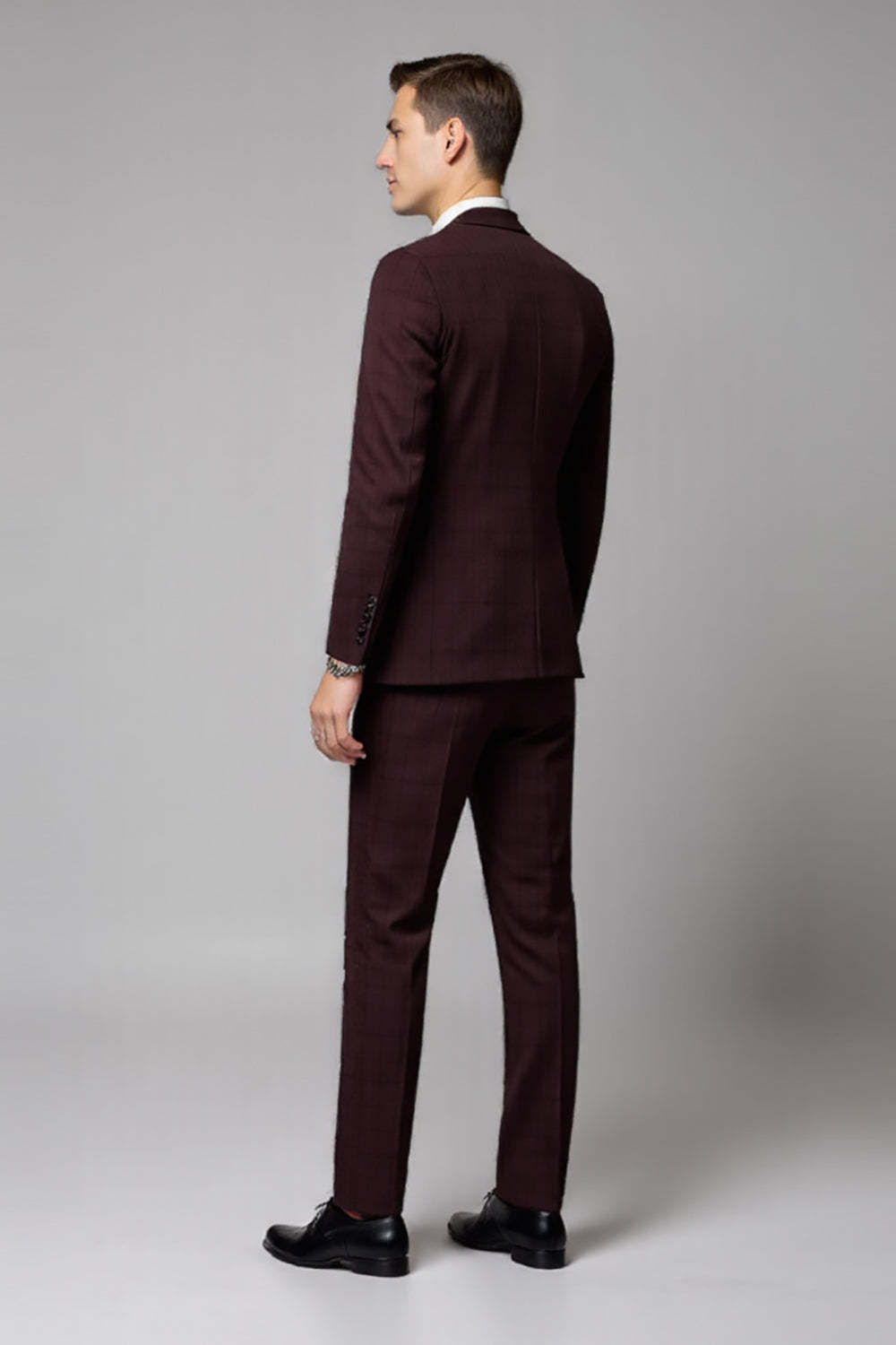 Burgundy 2 Piece Notched Lapel Men's Formal Suits