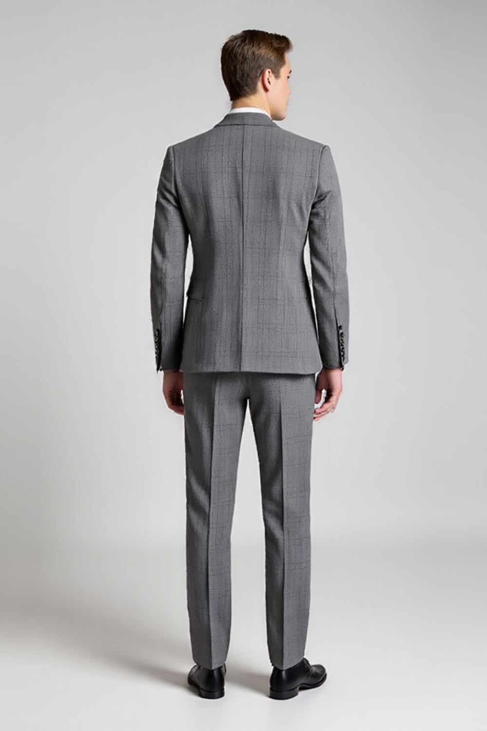 Grey Notched Lapel Plaid 3 Piece Men's Formal Suits