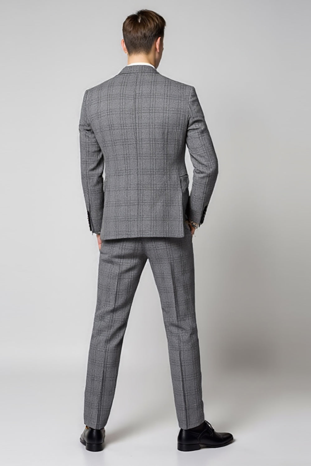 Grey Plaid Notched Lapel 3 Pieces Men's Formal Suits