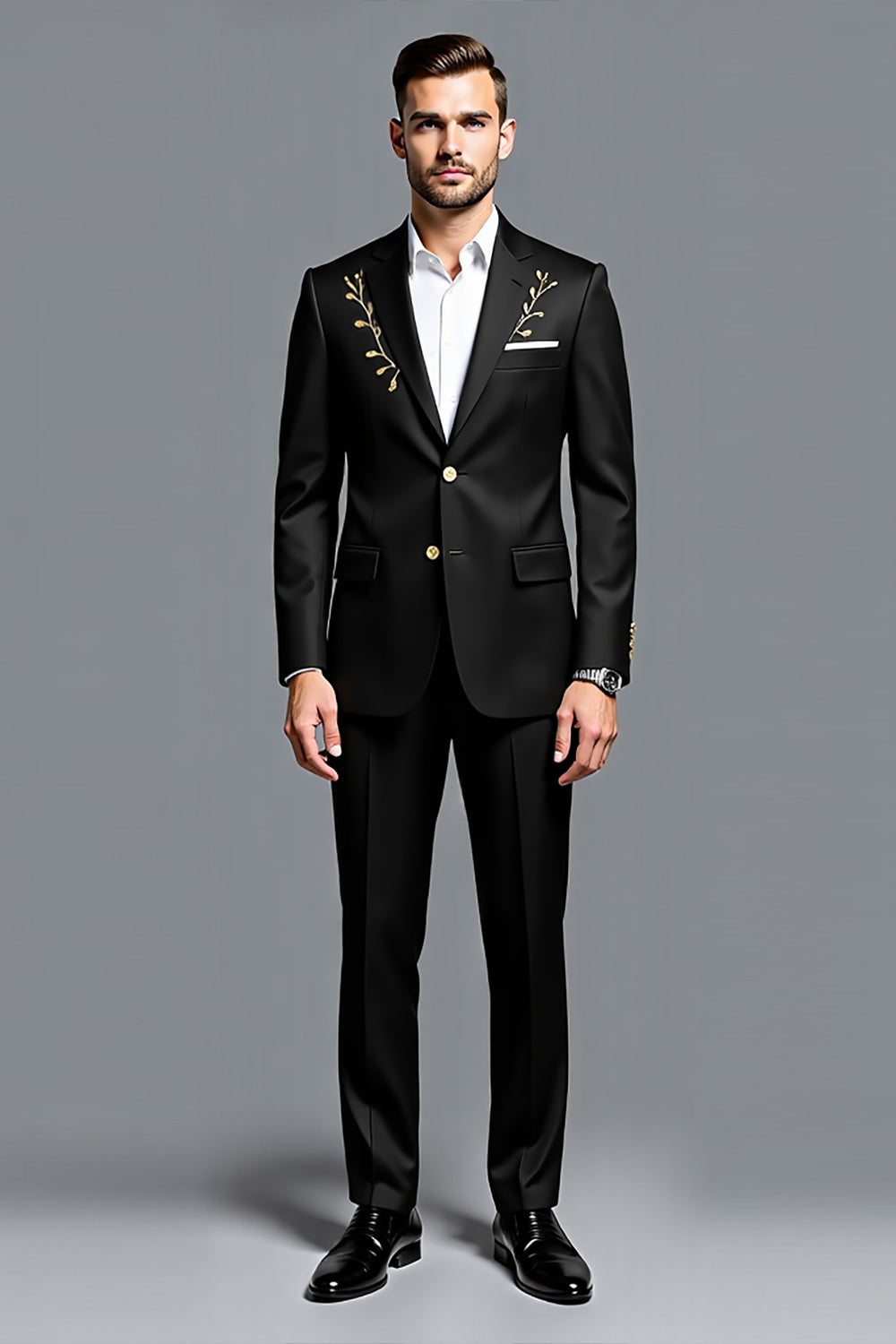 Black 2 Piece Notched Lapel Single Breasted Men's Prom Suits