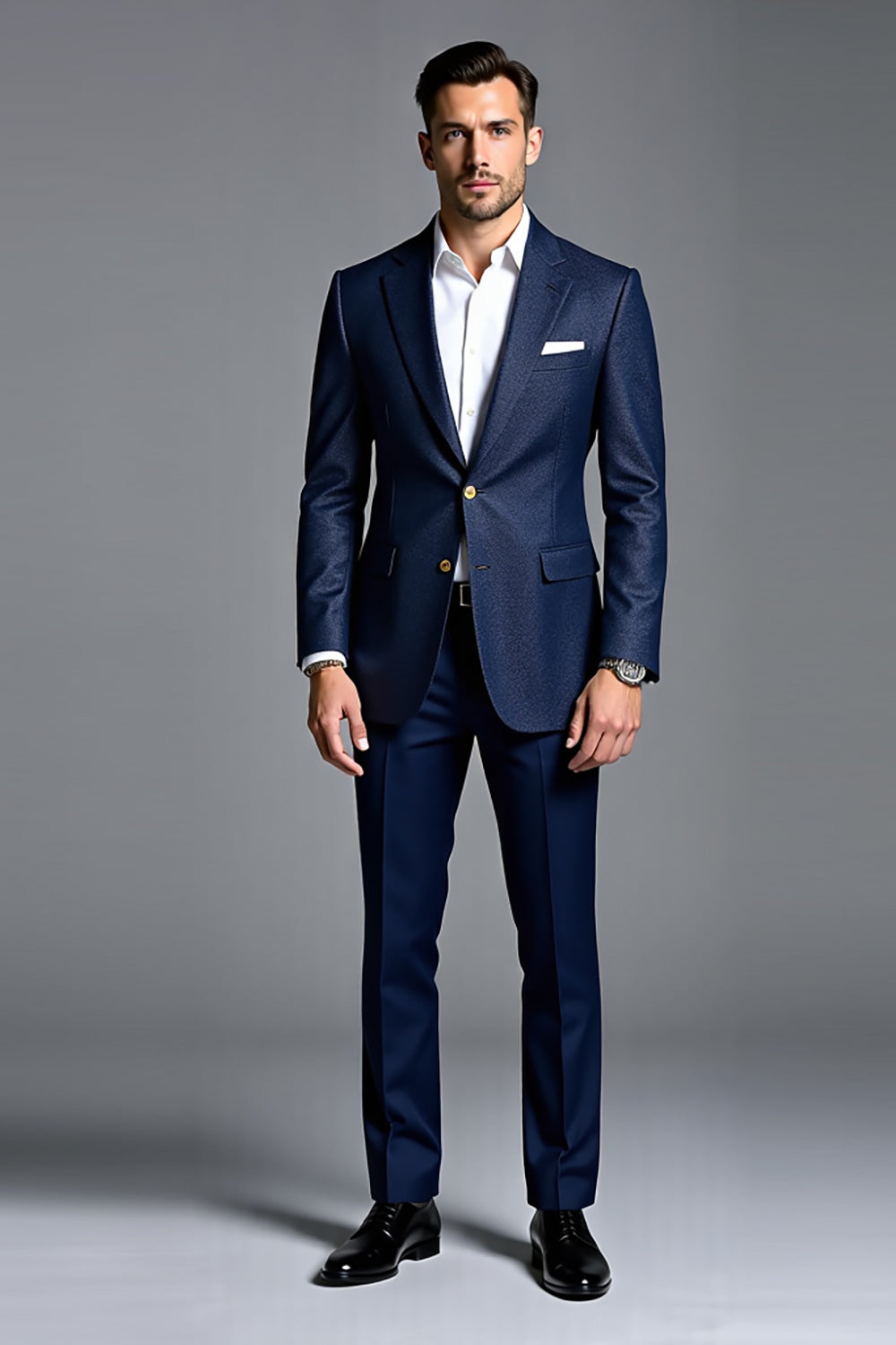 Navy 2 Pieces Single Breasted Notched Lapel Prom Suits