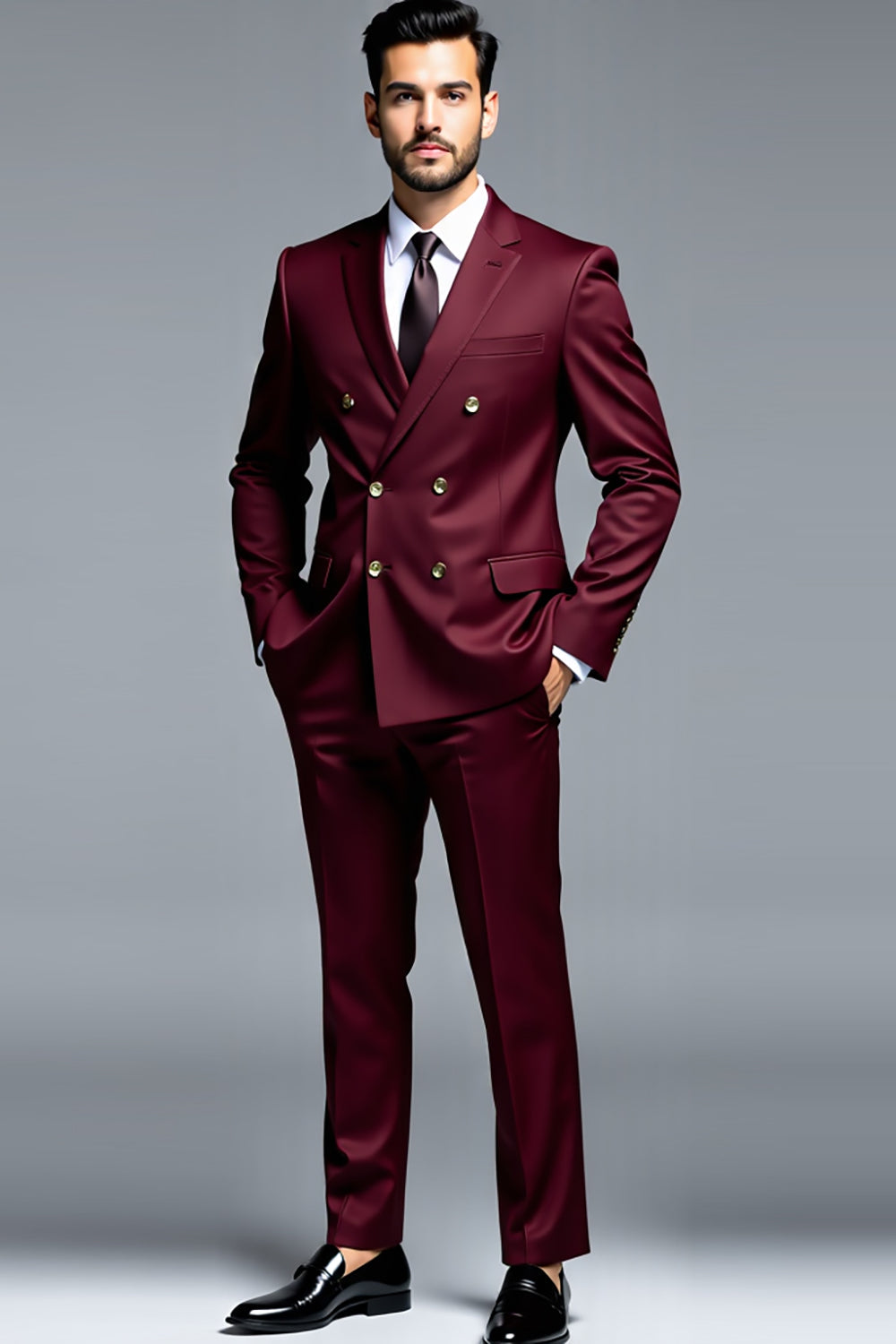 Burgundy 2 Piece Double Breasted Notched Lapel Men's Prom Suits