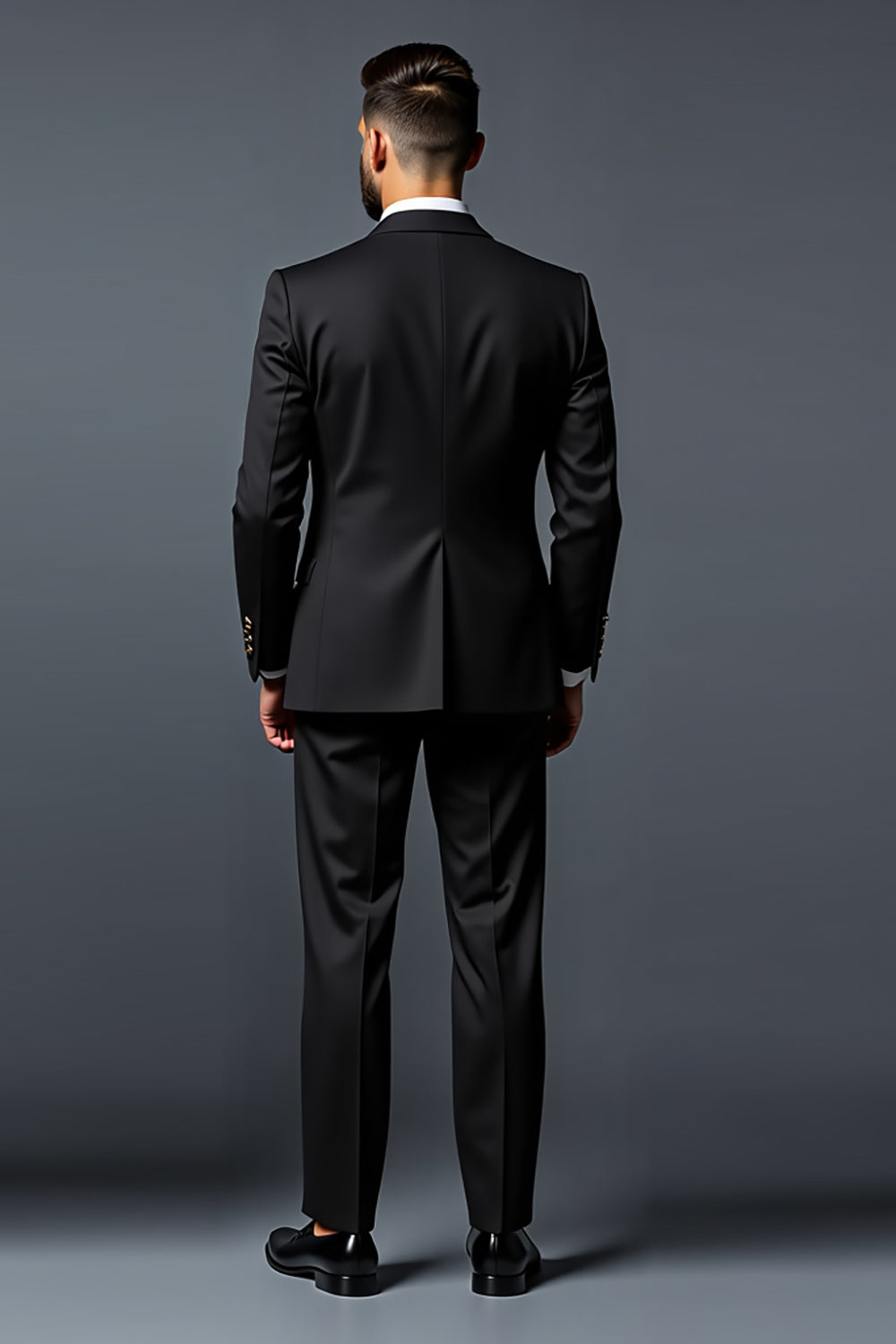 Black Slim Fit 2 Piece Single Breasted Men's Suit with Gold Embroidery