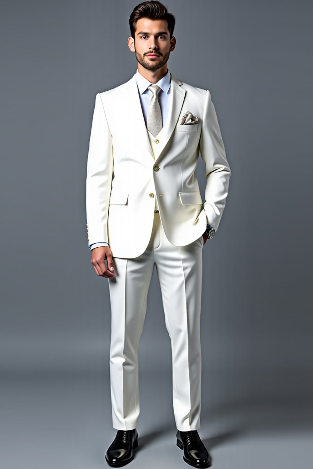 Classic White Slim Fit Single Breasted 3 Piece Notched Lapel Men's Suit