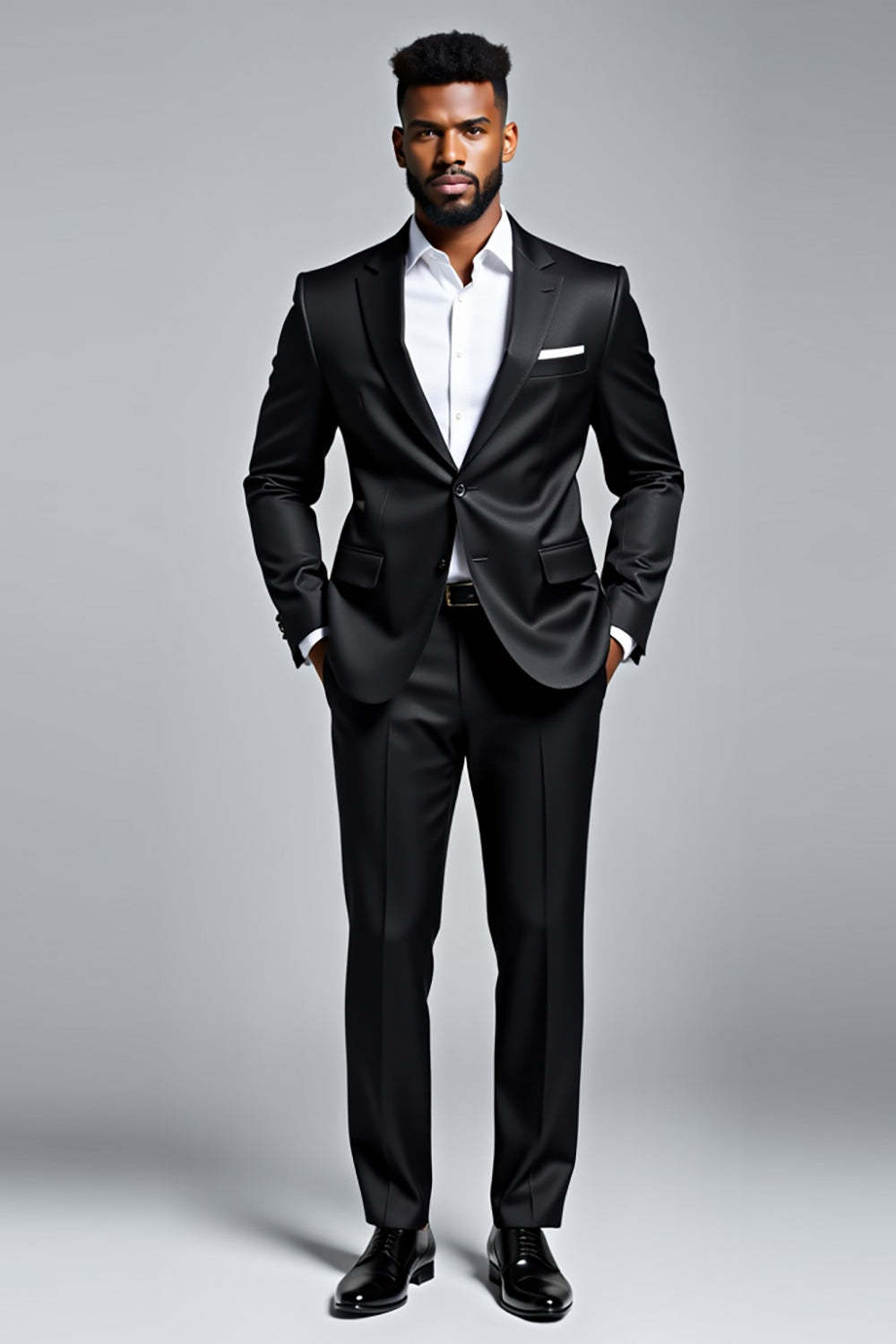 Leely Men Black 2 Piece Formal Suit Slim Fit Notched Lapel Single Breasted Wedding Suits