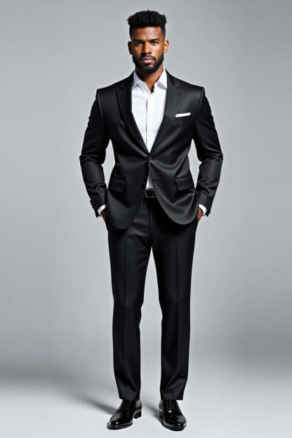 Leely Men Black 2 Piece Formal Suit Slim Fit Notched Lapel Single Breasted Wedding Suits