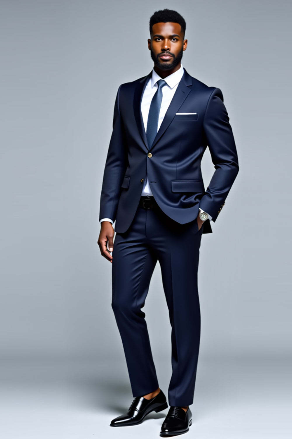 Dark Blue Notched Lapel 2 Piece Single Breasted Men's Suits