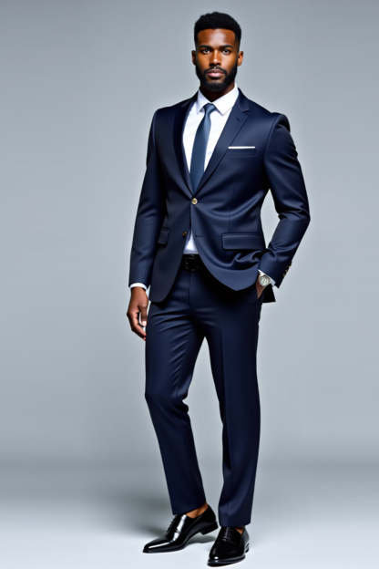 Dark Blue Notched Lapel 2 Piece Single Breasted Men's Suits