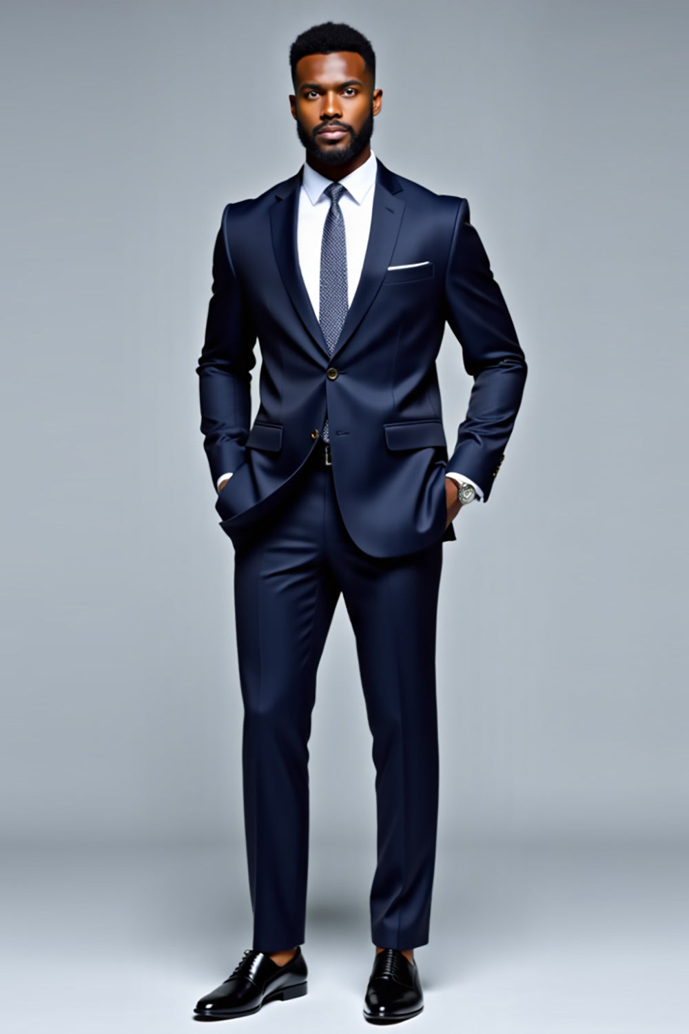 Dark Blue Notched Lapel 2 Piece Single Breasted Men's Suits