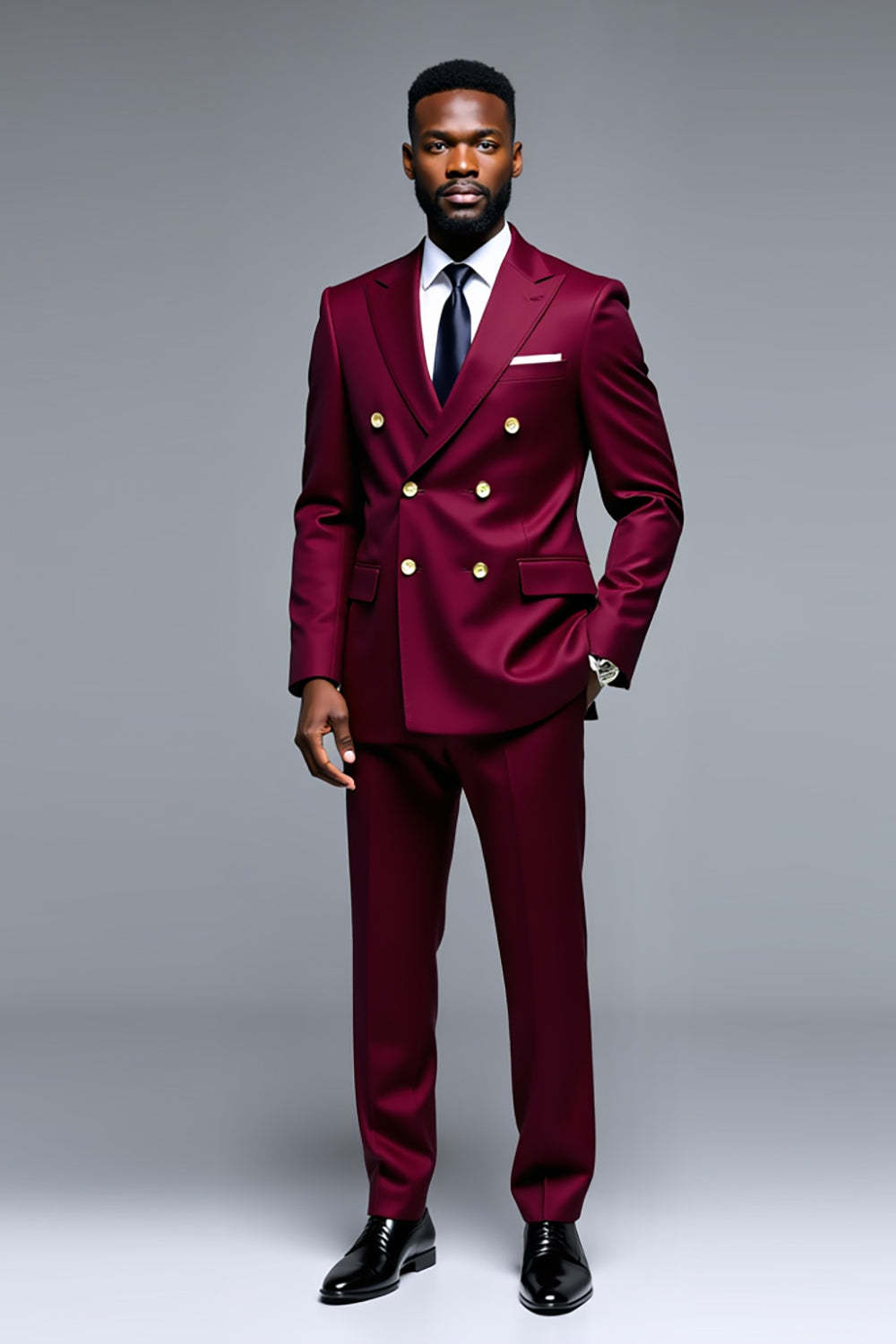 Burgundy 2 Piece Peak Lapel Double Breasted Men's Prom Suits
