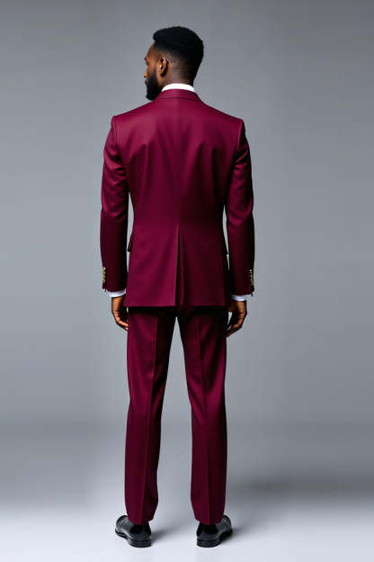 Burgundy 2 Piece Peak Lapel Double Breasted Men's Prom Suits