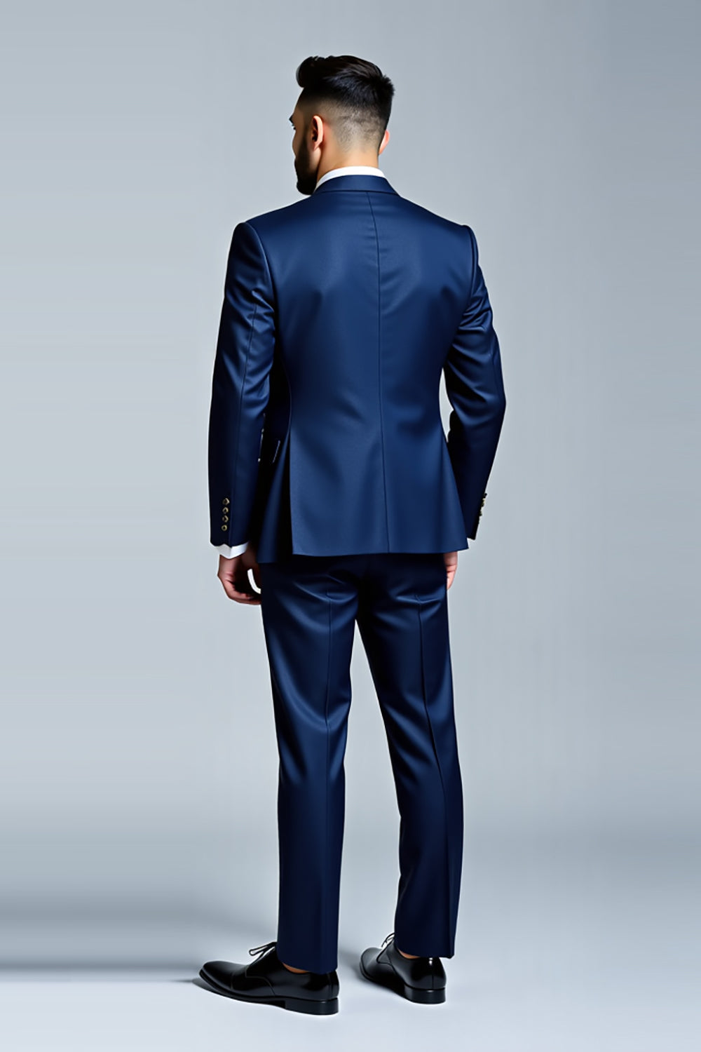 Dark Blue Embroidered Notched Lapel 2 Piece Men's Suits