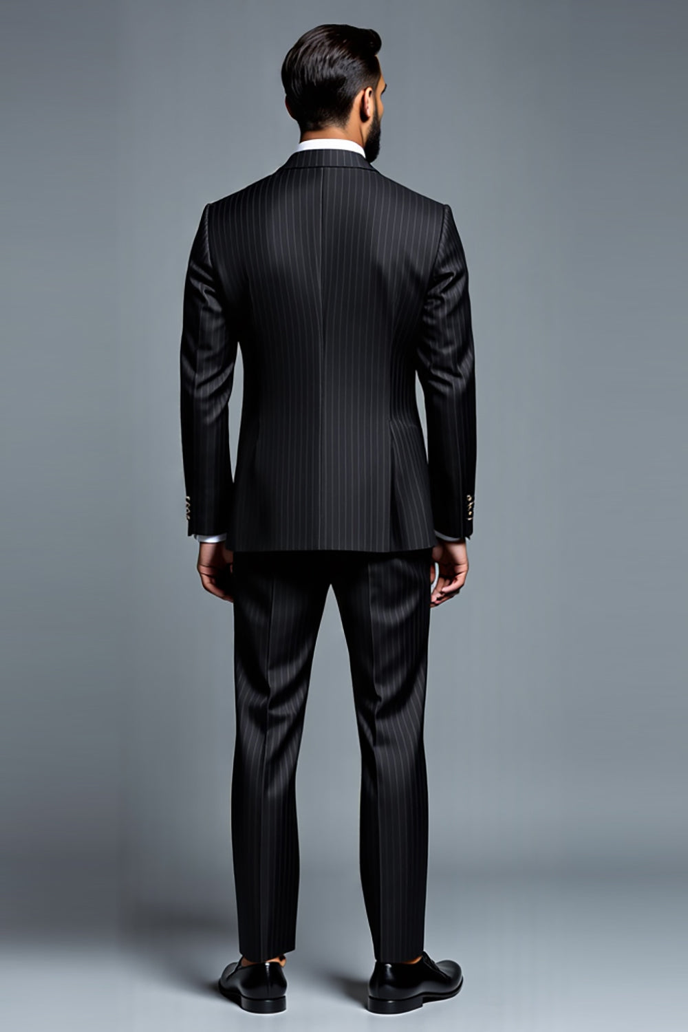 Black 2 Piece Notched Lapel Stripe Men's Suits