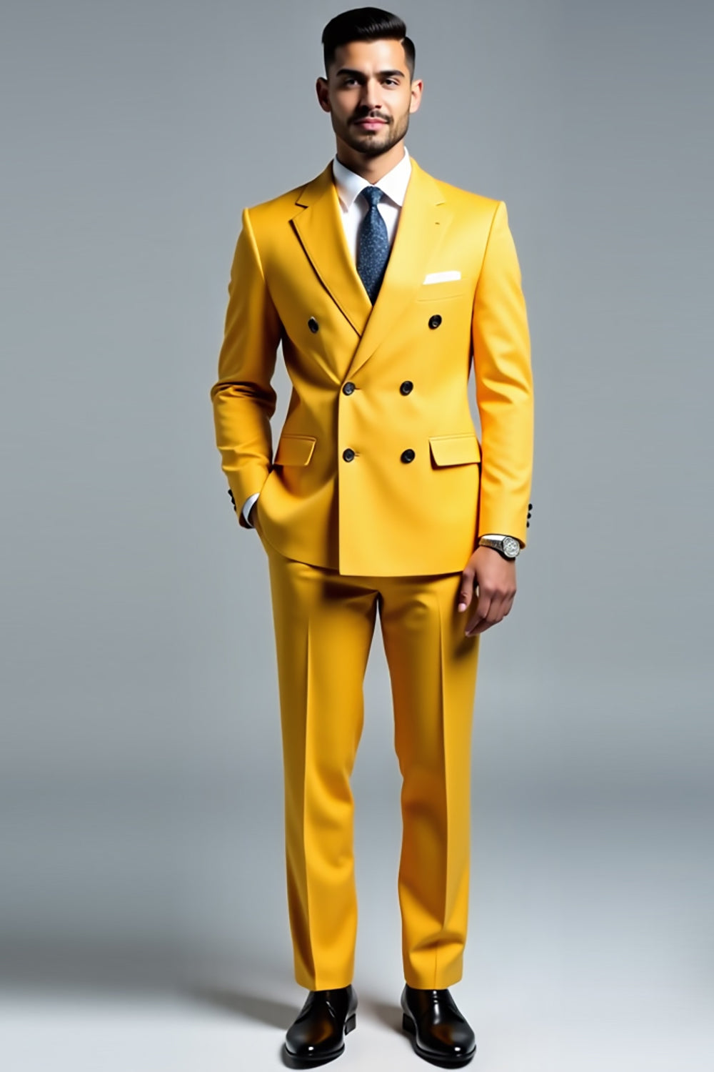 Men's Yellow 2 Piece Double Breasted Notched Lapel Prom Suits