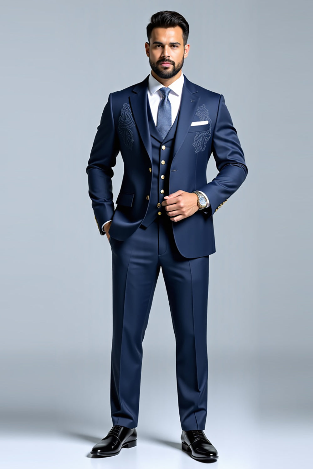Dark Blue Single Breasted Notched Lapel 3 Piece Men's Prom Suits