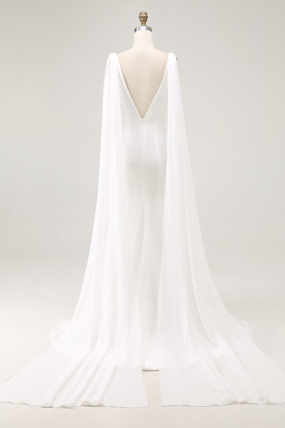 Elegant Ivory Satin Watteau Train V Neck Mermaid Wedding Dress