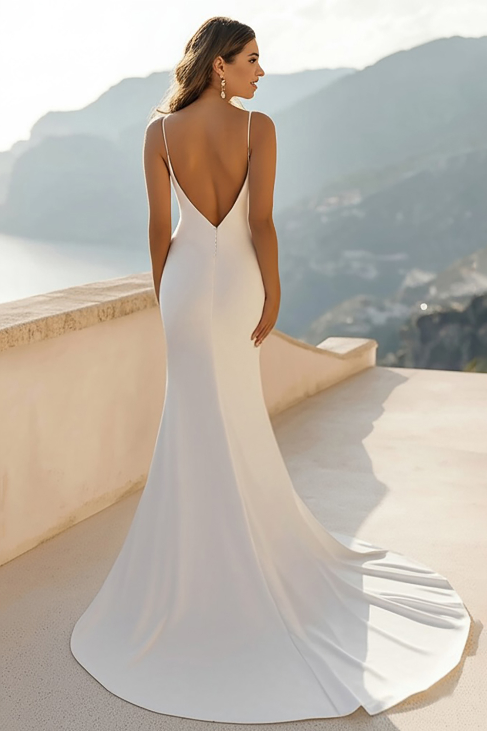 Ivory Elegant V-Neck Mermaid Sweep Train Wedding Dress
