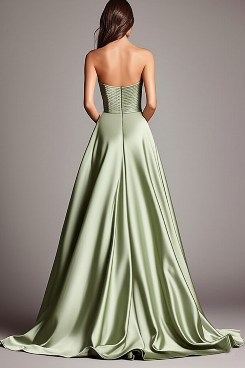 A Line Dusty Sage Sweetheart Strapless Maxi Prom Dress with Slit