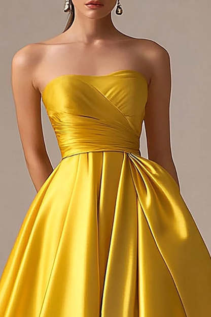 Yellow Ball Gown Strapless Maxi Prom Dress with Ruffle