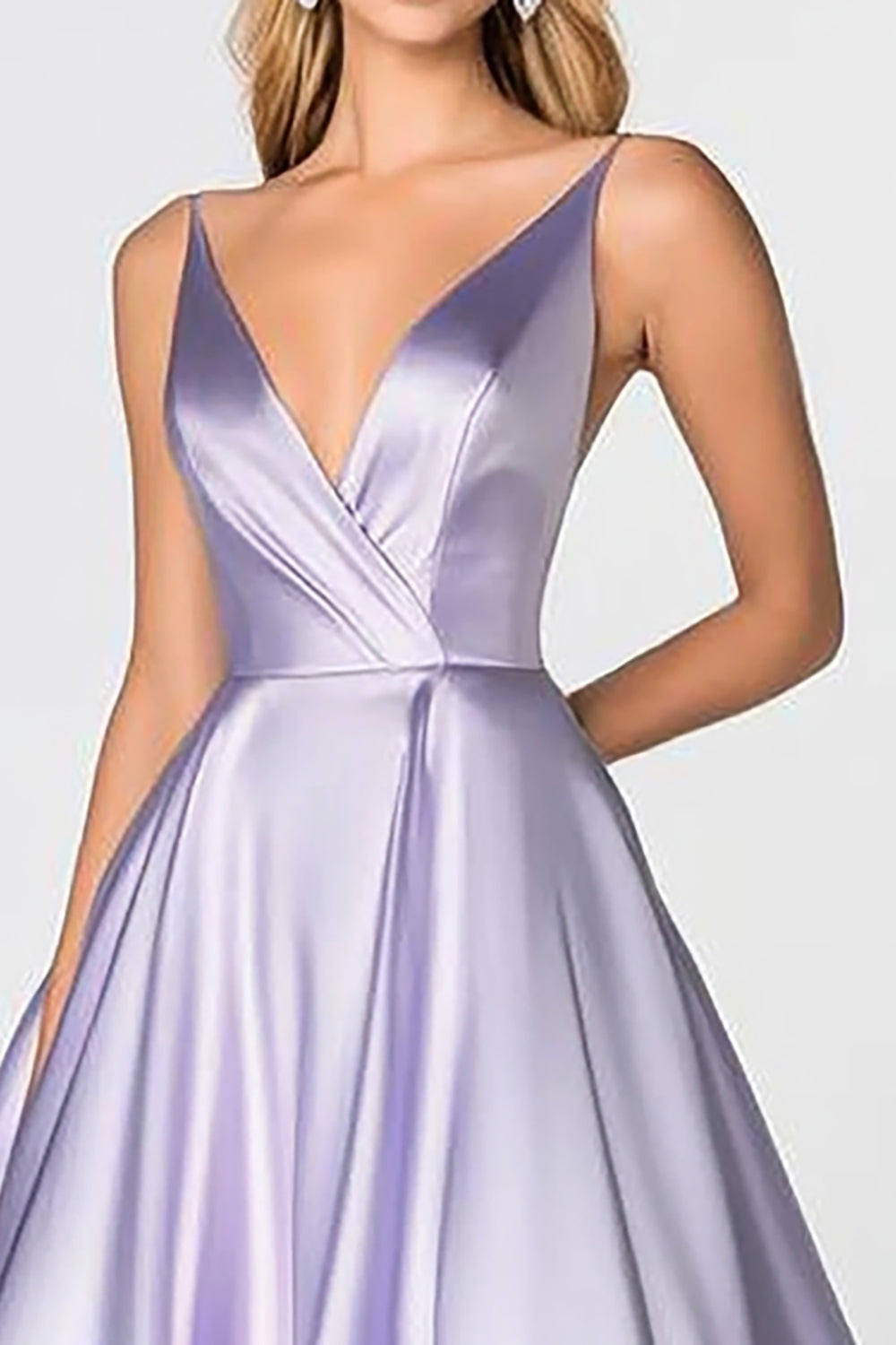 Lilac Ball Gown Satin V-Neck Maxi Prom Dress