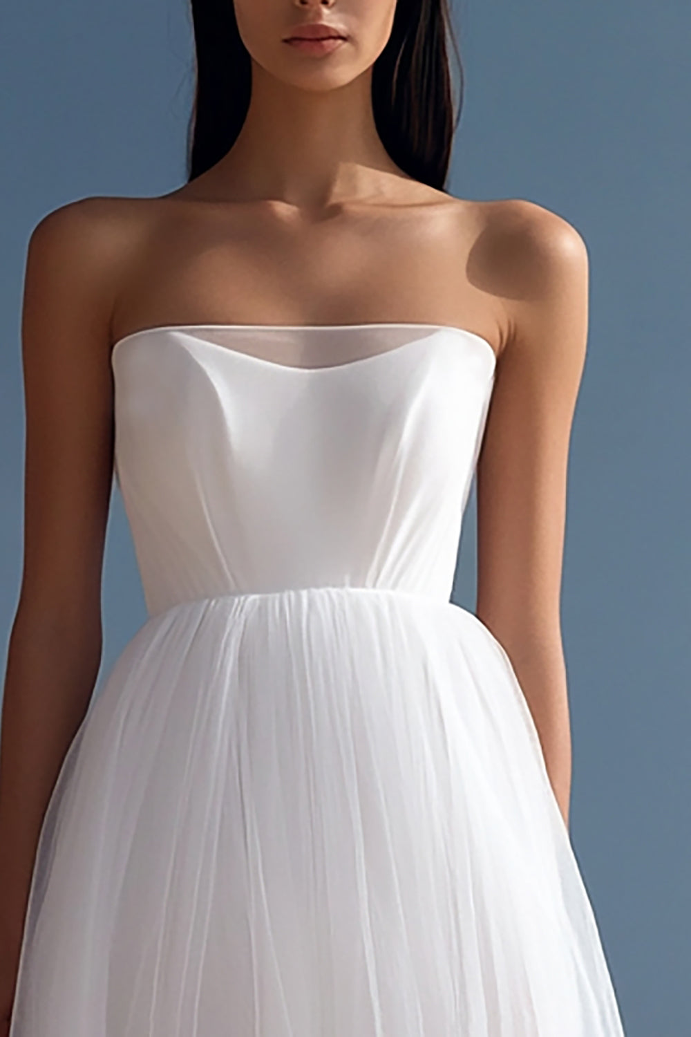 White High-Low Tulle Strapless A Line Graduation Dress
