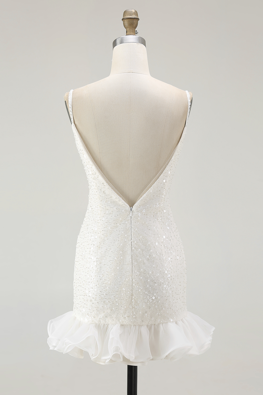 Sparkly White Bodycon Sequined V-Neck Mini Graduation Dress