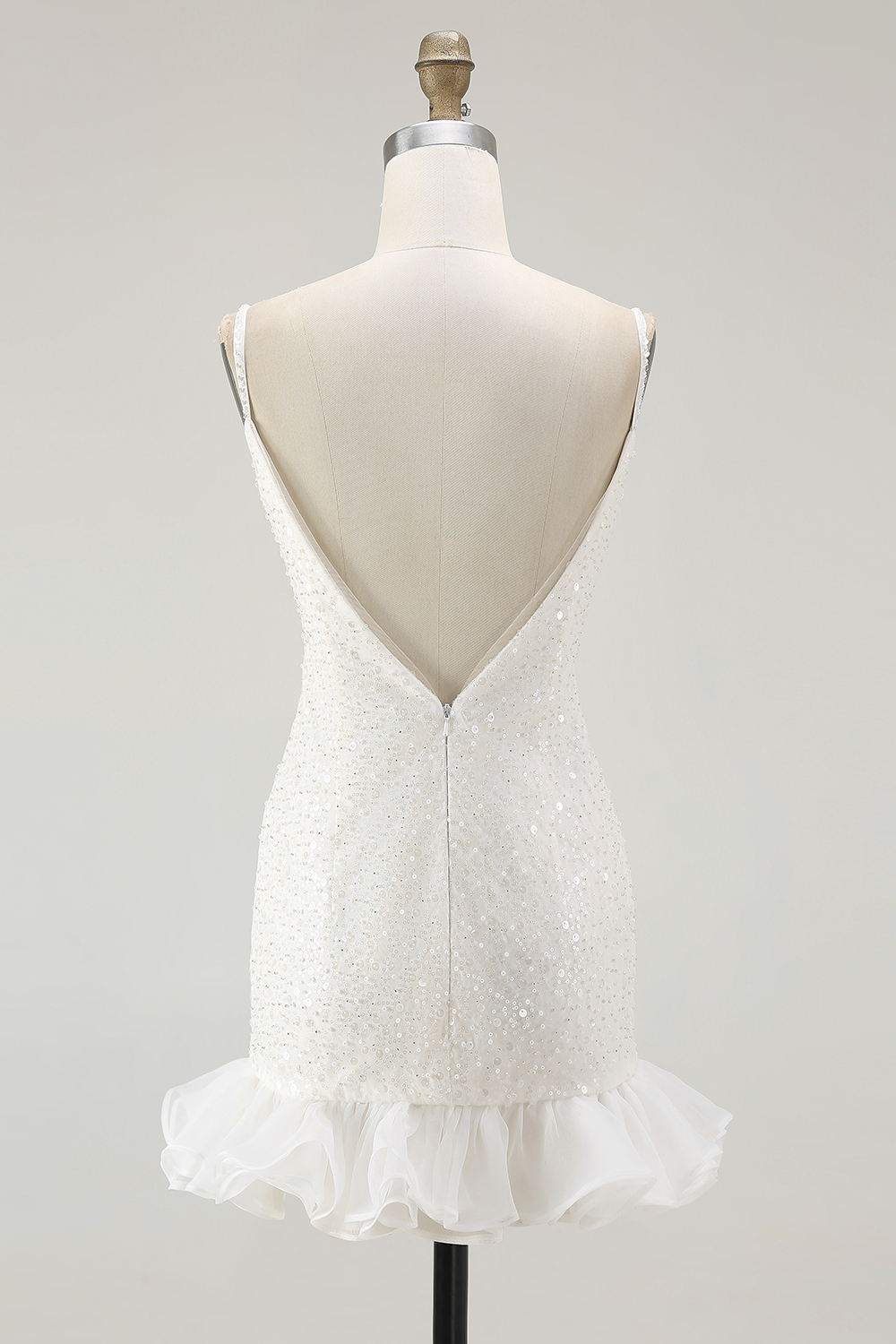 Sparkly White Bodycon Sequined V-Neck Mini Graduation Dress