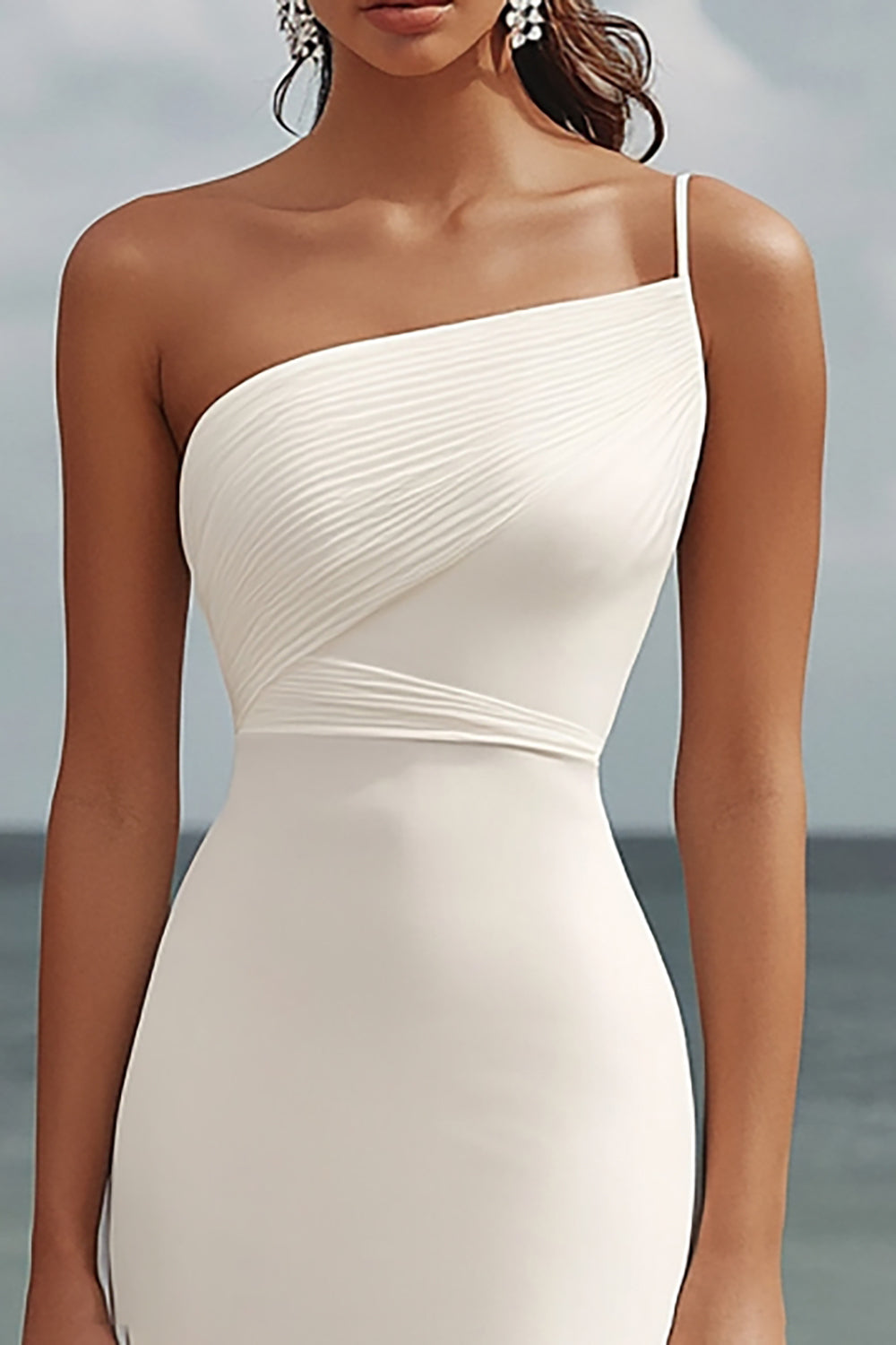 Elegant White Chiffon Sheath One Shoulder Maxi Rehearsal Dinner Dress