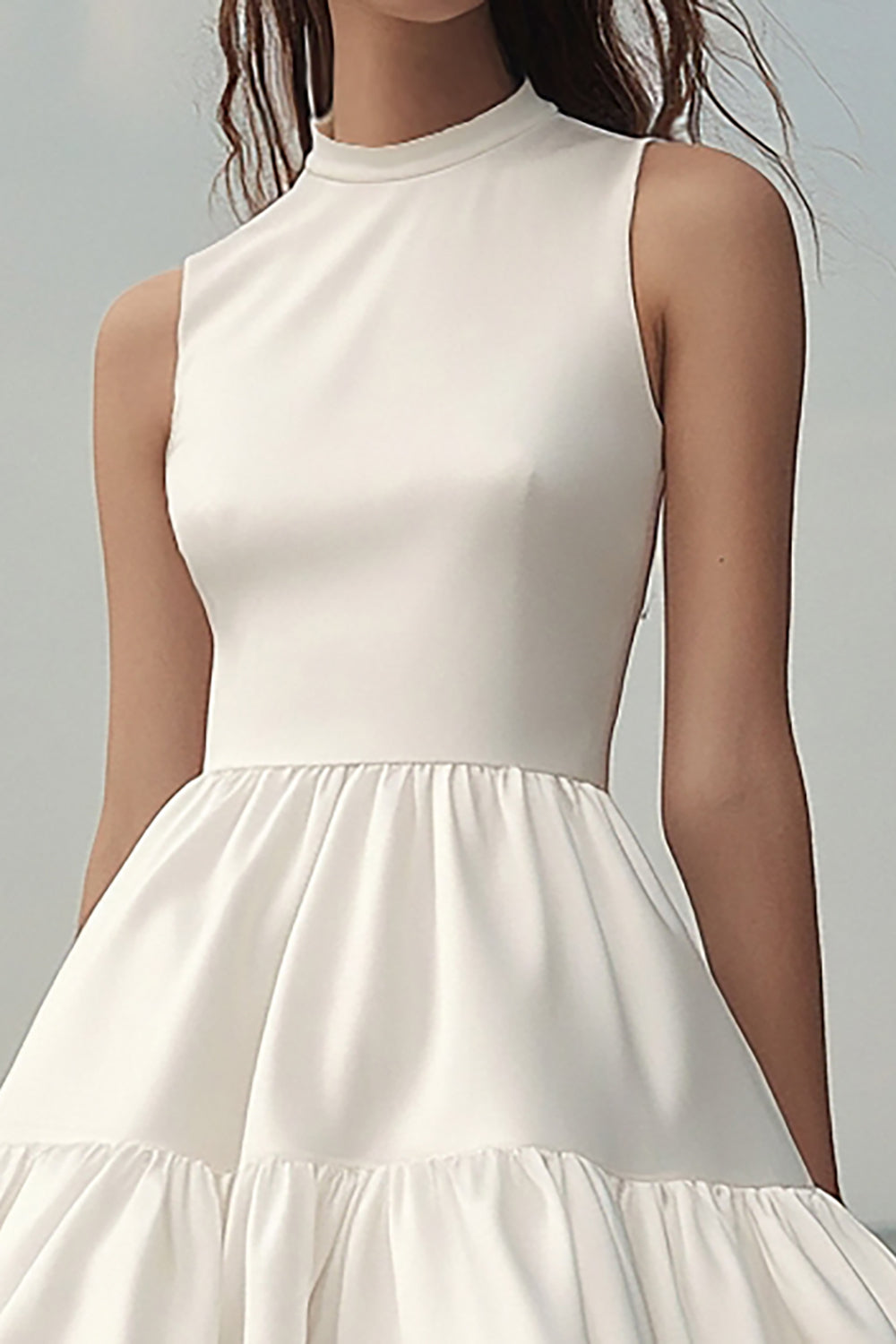 White A Line Mini Sleeveless Short Graduation Dress