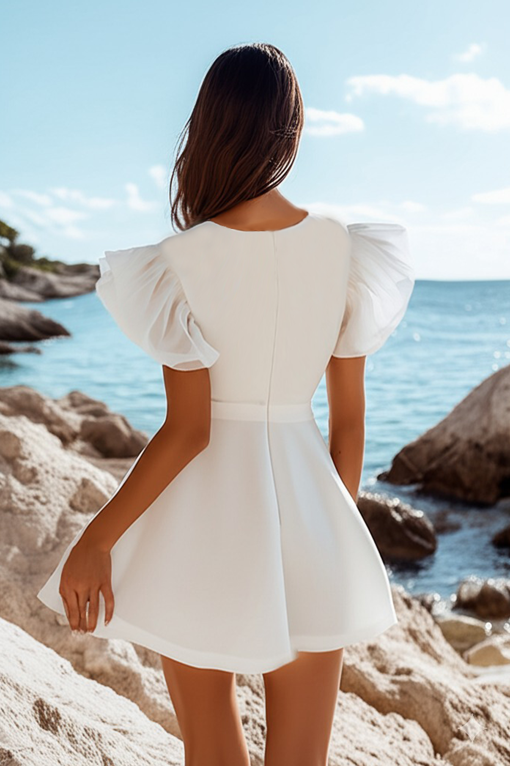 White Mini V-Neck A Line Graduation Dress with Ruffles