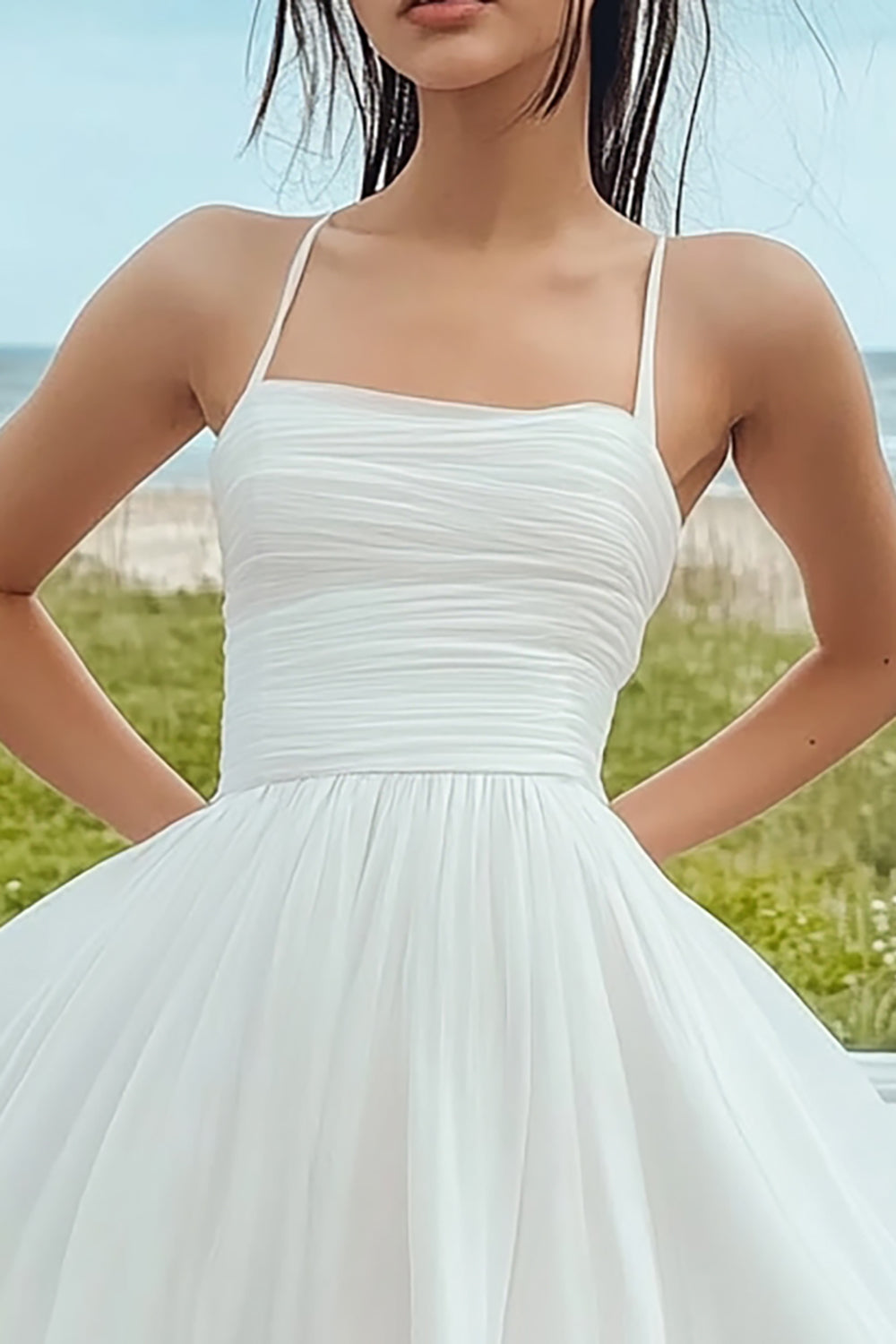 White Short A Line Ruched Graduation Dress