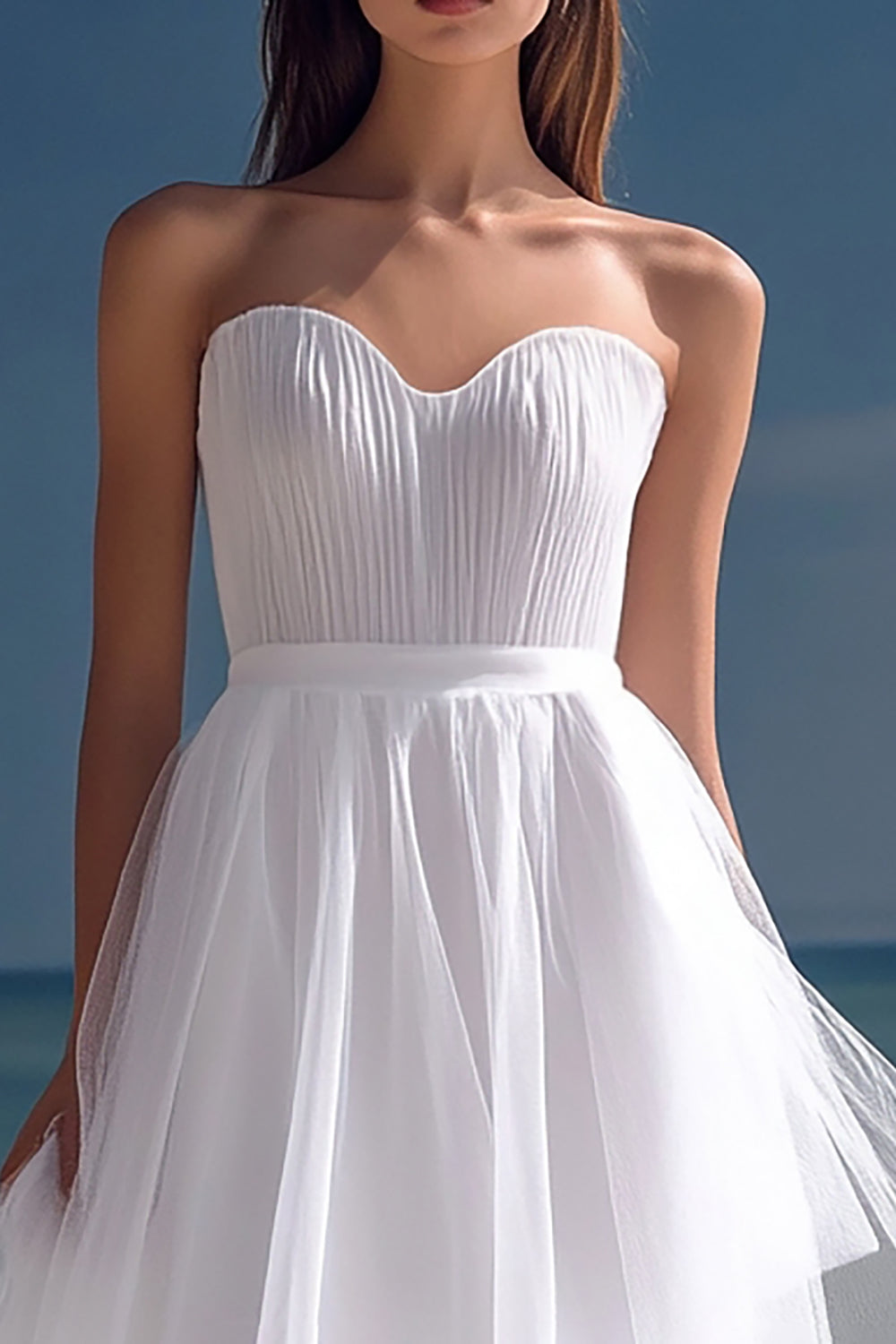 White Organza High-Low Sweetheart A Line Rehearsal Dinner Dress