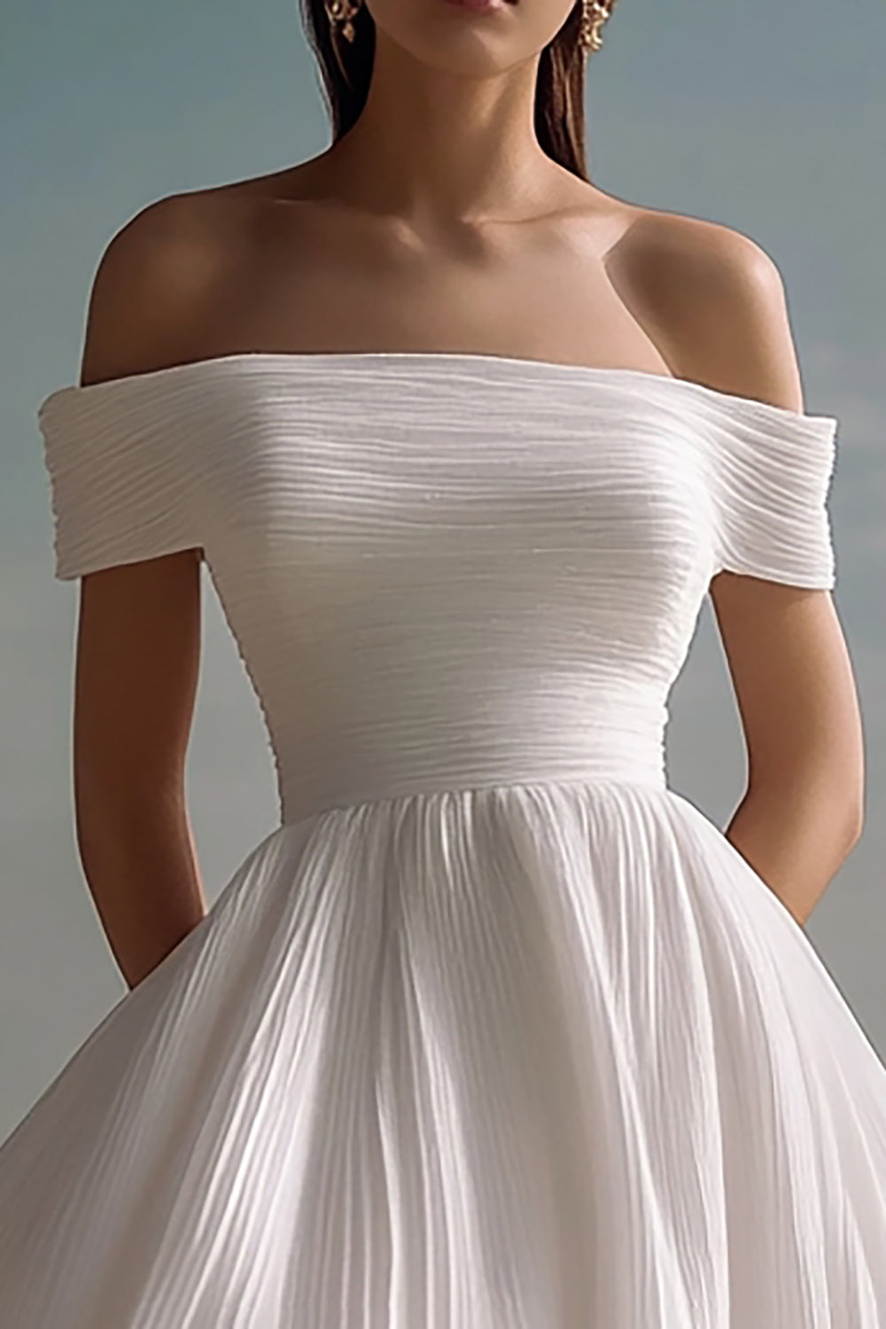 White Chiffon Short Ruched A Line Flowy Graduation Dress