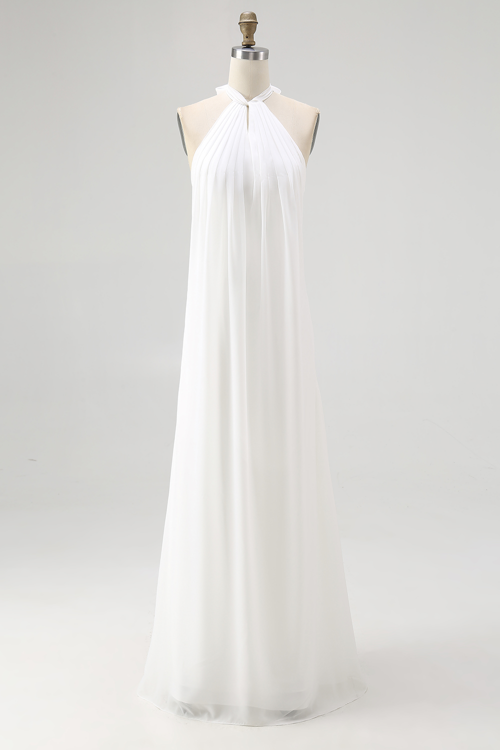 White Chiffon A Line Halter Maxi Rehearsal Dinner Dress