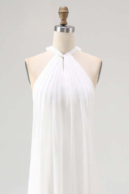 Maxi White Halter Plus Size Chiffon A Line Rehearsal Dinner Dress
