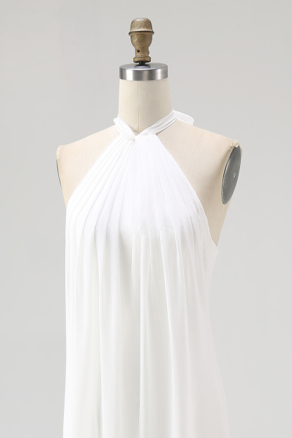 Maxi Halter White Chiffon A Line Rehearsal Dinner Dress