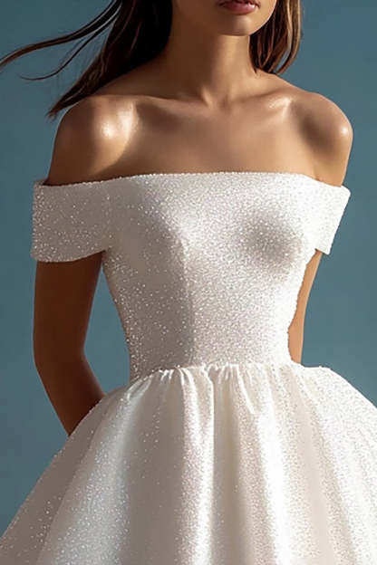 Glitter White Mini A Line Graduation Dress