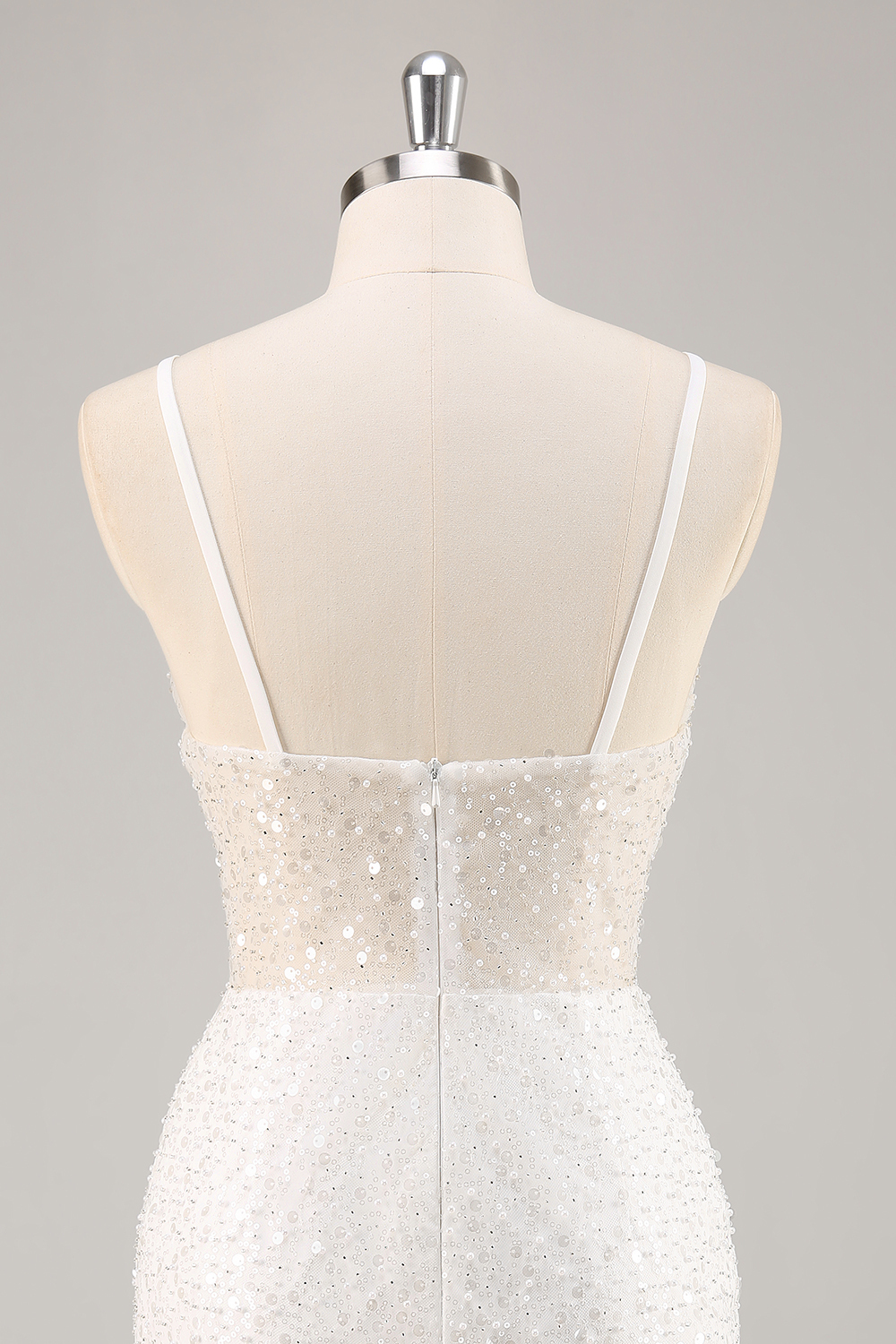 Sparkly White Sequined Mini V-Neck Bodycon Graduation Dress