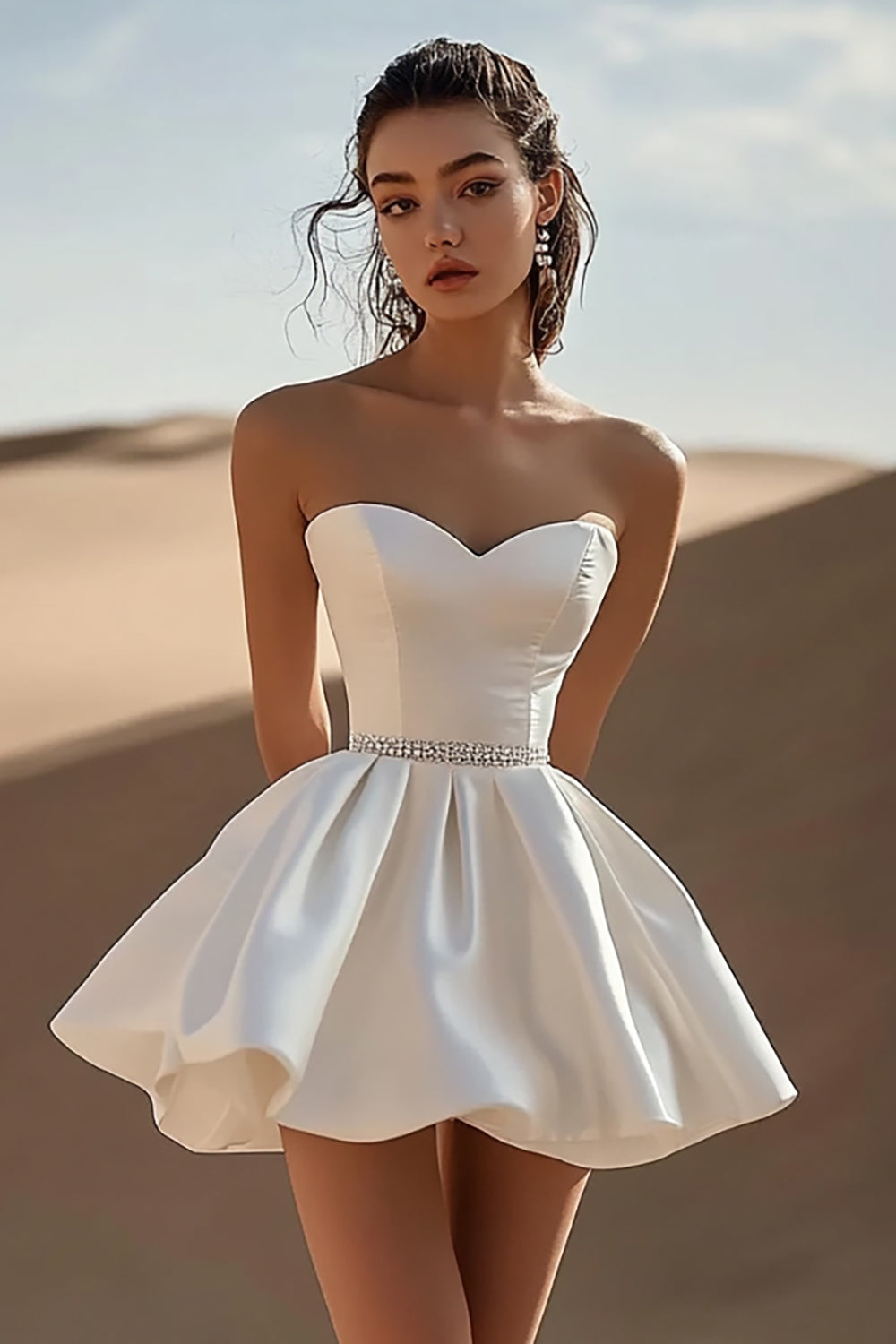 White Satin Sweetheart A Line Mini Graduation Dress