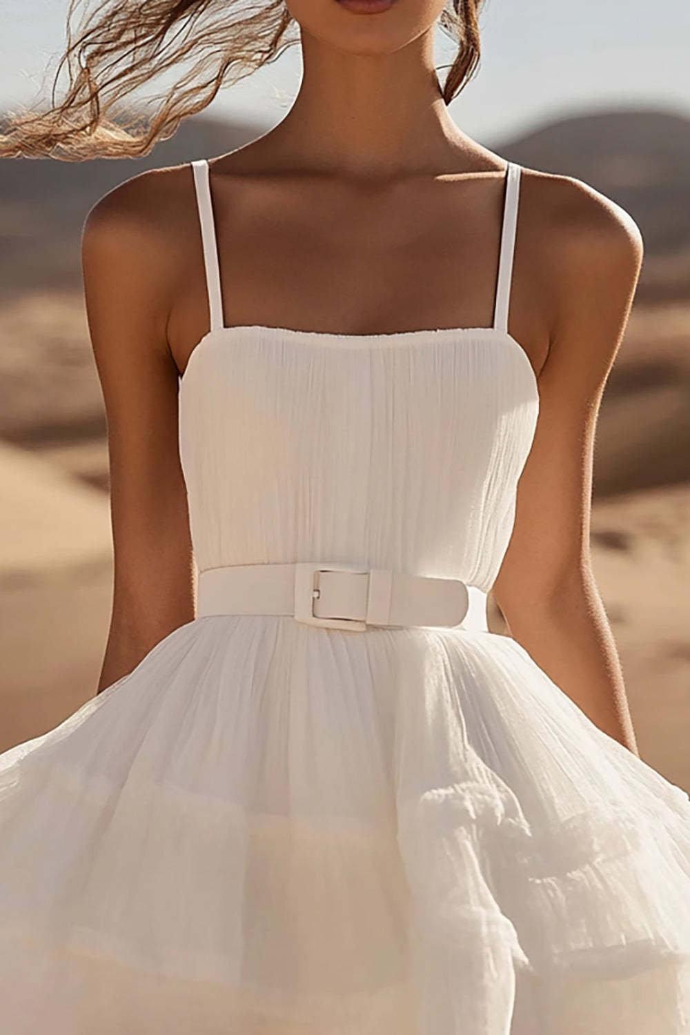 White A Line Mini Spaghetti Straps Graduation Dress with Belt